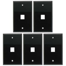 5x 1 Port Keystone Jack Wall Plate Snap In Insert Smooth Faceplate 1-Gang Black picture