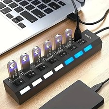 USB Hub 4/7 Port On/Off Switch High Speed Splitter AC Adapter Cable PC Laptop Lo picture