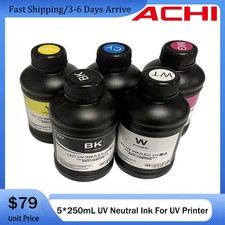 ACHI 5*250ml UV Neutral INK For Epson 1390/L800 UV Printer Supply Pack CMYKW US picture