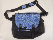 LL Bean Nylon Messenger School Laptop Shoulder Bag Black Black Swirl Pattern  picture