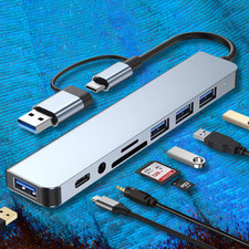 7/8 Port USB-C Hub Adapter - 5G Speed Multi Splitter for PC, Laptop & MacBook US picture
