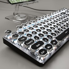 EWEADN TK100 Typewriter Style Wired Mechanical Keyboard, Retro Gaming Black picture