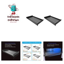 1U Vented Server Rack Shelf - 10 Inch Depth, 44 lb Capacity, Set of 2 picture