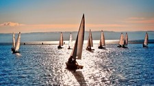 Landscape sunset sunlight nature sea boat Custom Gaming Mat Desk picture