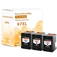 Refilled 67XL Black Ink Cartridge 3PK Compatible with HP DeskJet Plus 4140 4152  picture