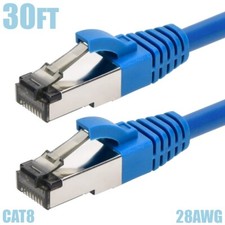 30FT CAT8 RJ45 Network LAN Ethernet S/FTP Cable Shielded Copper Wire 28AWG Blue picture