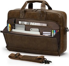 RAINSMORE Mens Laptop Bag 16 Inch Leather Briefcase Vintage Messenger Brown  picture