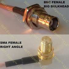 USA-CA LMR100 BNC FEMALE BIG BULKHEAD to SMA FEMALE ANGLE Coaxial RF Pigtail Cab picture