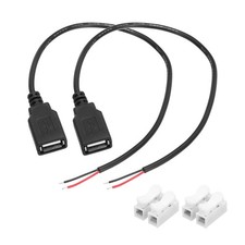 2Pcs USB Plug Pigtail, 0.3 M/1 ft Female 22 AWG 5V 3A with Wire Connector, Black picture
