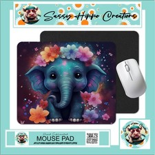 Mouse Pad Colorful Neon Elephant and Flowers Anti Slip Back Easy Clean Sublimate picture