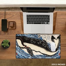 Japanese Whale Desk Mat XL Mouse Pad Warrior Ukiyo-e Style Ocean Art Deskpad picture