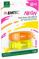 EMTEC C410 Neon 64GB Flash Drive - USB 2-Pack 64GB, Orange - Yellow - Pink picture