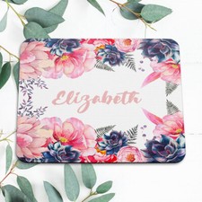 Personalized Name Flower Floral Mouse Pad Mat Office Desk Table Accessory Gift picture
