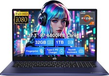 17.3 Light Gaming-Laptop 8 Cores AMD R7 6800H 32GB DDR5 RAM 1TB SSD Backlit KB picture
