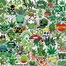 Vemfare 100 Pcs Weed Plant Stickers for Adults Green 2x2 inches, picture