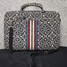Vera Bradley Laptop Bag Briefcase Black Floral Stripe Padded Shoulder Strap picture