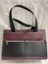 Lovevook Burgundy Black Saffiano Laptop Briefcase Tote Bag Gold Hardware picture