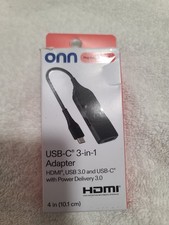 ONN USB-C 3-In-1 Adapter HDMI, USB 3.0, USB-C w/Power Delivery 3.0 Plug and Play picture