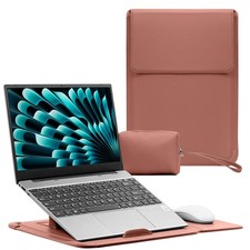 13-14 inch Laptop Sleeve Case, PU Leather 3-in-1 Cover (Dark Pink) picture