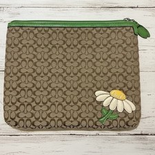 Coach Daisy Signature Canvas Laptop Sleeve Pouch Brown Green Monogram Floral Y2K picture