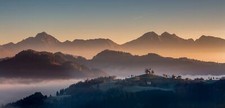 Landscape nature mist mountains village forest fall Custom Gaming Mat Desk picture