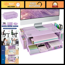 2-Tier Computer Monitor Stand Riser, Desk Organizer with Drawers & Pen Holders - picture