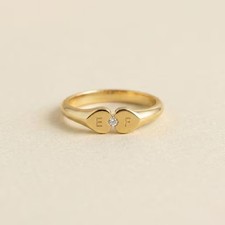 Double Initial Heart Ring with Diamond, Personalized Couple Initial Ring, Romant picture