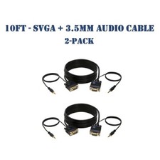 10FT SVGA Video Cable + 3.5mm Audio Aux Jack M/M PC Display Monitor Cord- 2-Pack picture