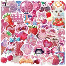 50PCS Shiny Pink Stickers, Holographic Stickers for Girls,  picture