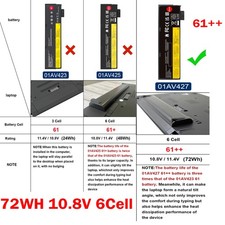 ✅61++ Battery For Lenovo ThinkPad T470 T480 T570 T580 01AV492 01AV427 72WH 10.8V picture
