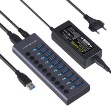 New 60W Powered 10 Ports 5Gbps Multi USB 3.0 HUB Splitter Switch For PC Laptop picture