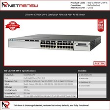 Cisco WS-C3750X-24P-S Catalyst 24 Port 1GB PoE+ RJ-45 PoE Switch picture