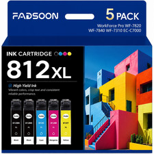 812XL 5PK BK/C/M/Y High Yield Ink Fits WorkForce Pro WF-7840 WF-7820 WF-7310 5PK picture