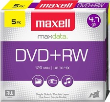 NEW Maxell DVD+RW Rewritable Disc 4.7 GB 4x Jewel Case Silver 5 Pack Maxdata picture