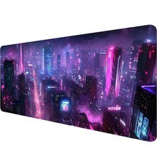 Neon City Gaming Mouse Pad Desk Pad Purple Cyberpunk Night Futuristic Mouse Pad picture