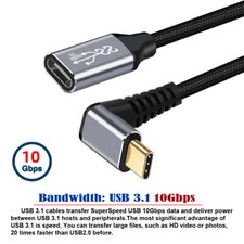 NFHK Up Down Angled USB-C USB 3.1 Type C Male to Female Extension Data Cable picture
