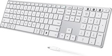 Wireless BT Keyboard Full Size Rechargeable 3 Device Quiet USB C White/Silver picture