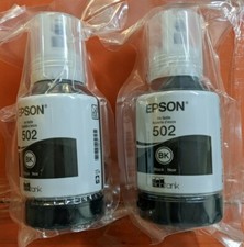Lot of 2 Epson EcoTank 502 Ink Bottle Black 7500 Page Exp 2026 2760/3760/4760 picture