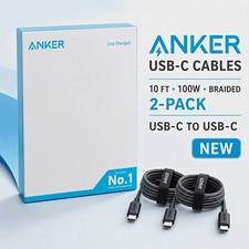 Anker USB-C to USB-C USB Cable 10 ft 100W Braided Black 2-Pack picture