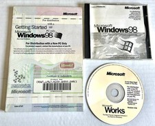 3 Microsoft Items:  Windows 98 Disk&Manual 2nd Ed and Microsoft Works 4.5a disk picture
