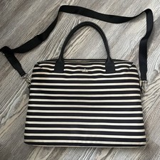 Kate Spade Classic  Daveney Nylon Laptop Bag Black And White Striped 16x12 picture