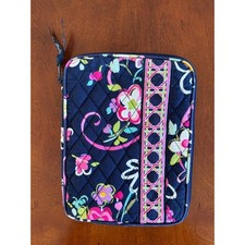 Vera Bradley Navy Blue Floral Quilted Tablet Tech Sleeve Case Padded Zip Around picture