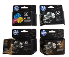 4 pack of Brand New Sealed HP62 Ink Cartridges (3 Black, 1 Color) picture