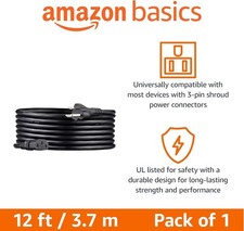 Amazon Basics Computer Power Cord 12ft Black 3 Prong PC Monitor Cable NEW Box picture