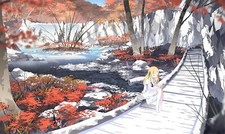 Landscape anime girls barefoot nature bridge asakura Custom Gaming Mat Desk picture
