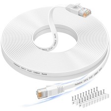 100 FT Cat 6e Cat 6 High Speed Ethernet Cable RJ45 Flat White Shielded LAN picture