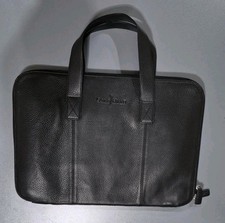 Cole Haan Black Pebbled Laptop Briefcase Work Bag Tote Zip Top Business picture