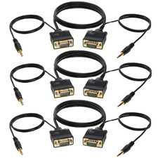 3 pcs 3FT SVGA Super VGA 3.5mm Aux Cable Audio Video Male to Male Monitor 15 Pin picture