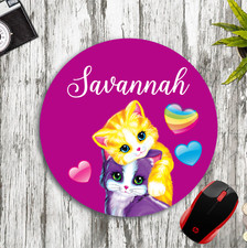 COLORFUL KITTY CATS PERSONALIZED W/ NAME NONSLIP ROUND MOUSEPAD DESK MAT GIFT picture