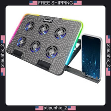 Laptop Cooling Pad with RGB Lighting, Metal Top, 6 Fans, Phone Stand picture
